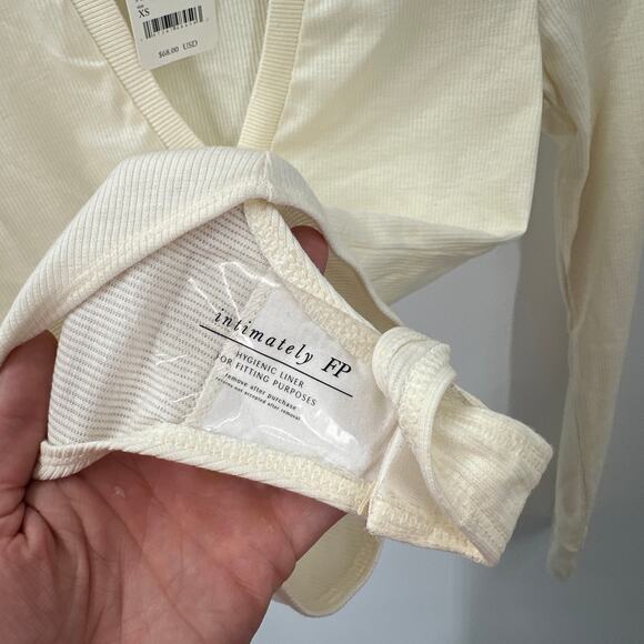 FREE PEOPLE NWT Do It Right Ribbed Collar Long Sleeve Bodysuit in Ivory // XS - Picture 9 of 11